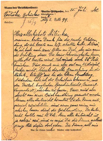 Jeden z poslednch dopis diviznho generla Bohuslava Vetiky